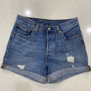Levi's high waist mid-blue washed denim shorts